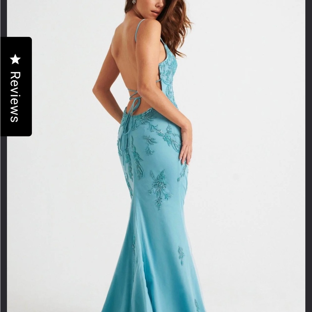 Faviana Pacific Blue Designer Gown size 4 - Picture 5 of 5